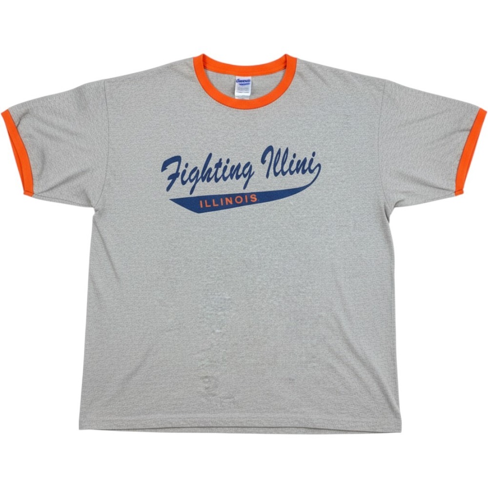 AS Sports Fighting Illini Illinois Ringer Tee Shirt Mens XL Grey Retro